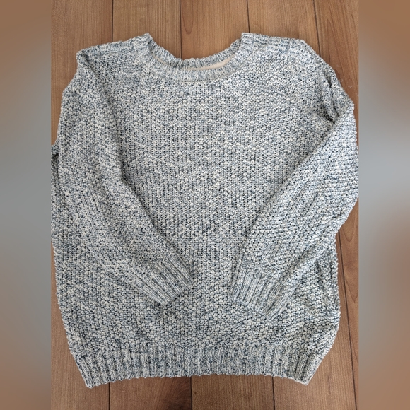 Cotton Blend Knit Sweater 3/4 Sleeves Blue & Cream Size S Cortefiel Brand - Picture 1 of 7